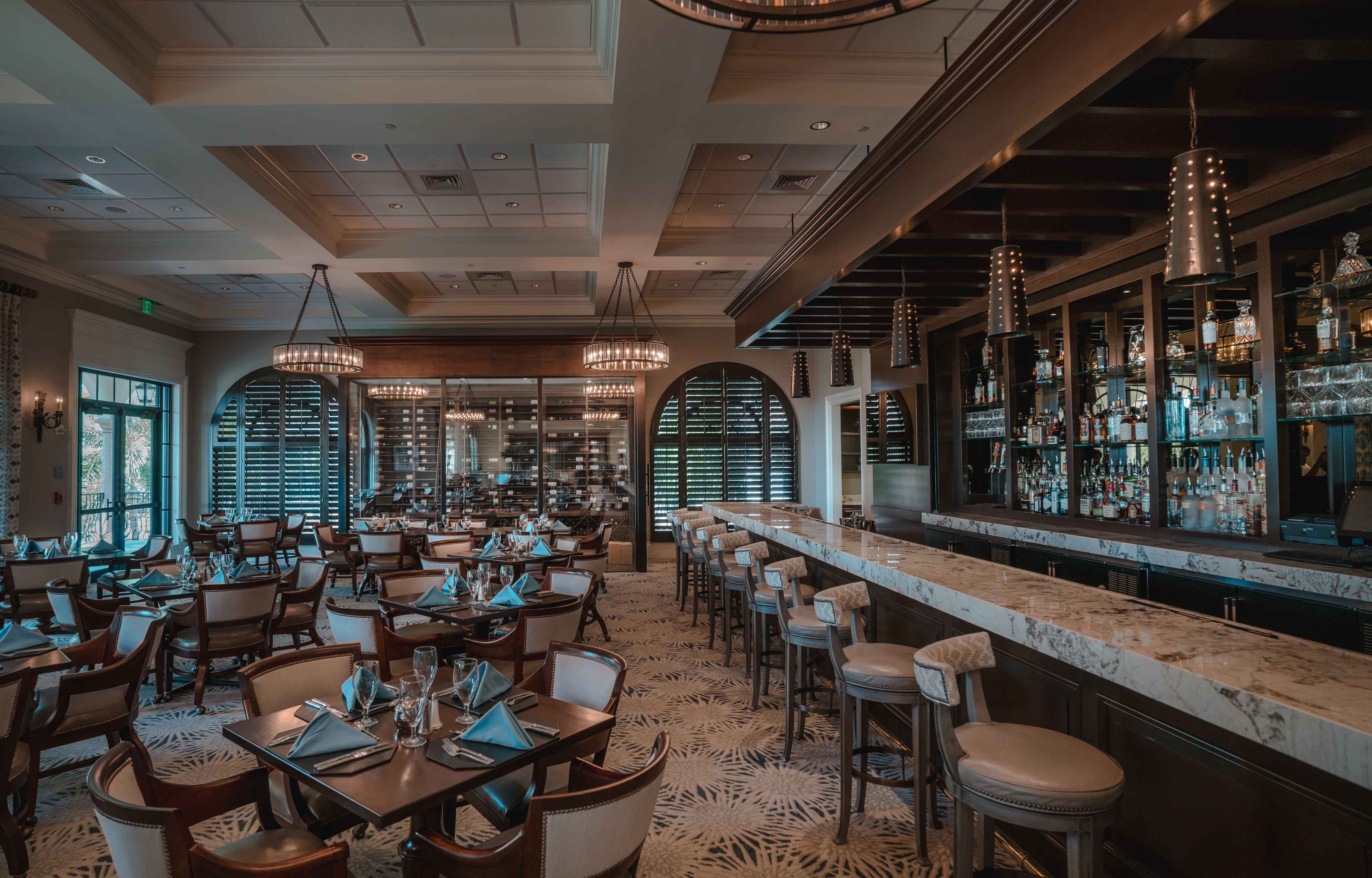 restaurant and bar at Frenchman's Creek Beach & Country Club in Palm Beach Gardens Florida designed by j banks design group