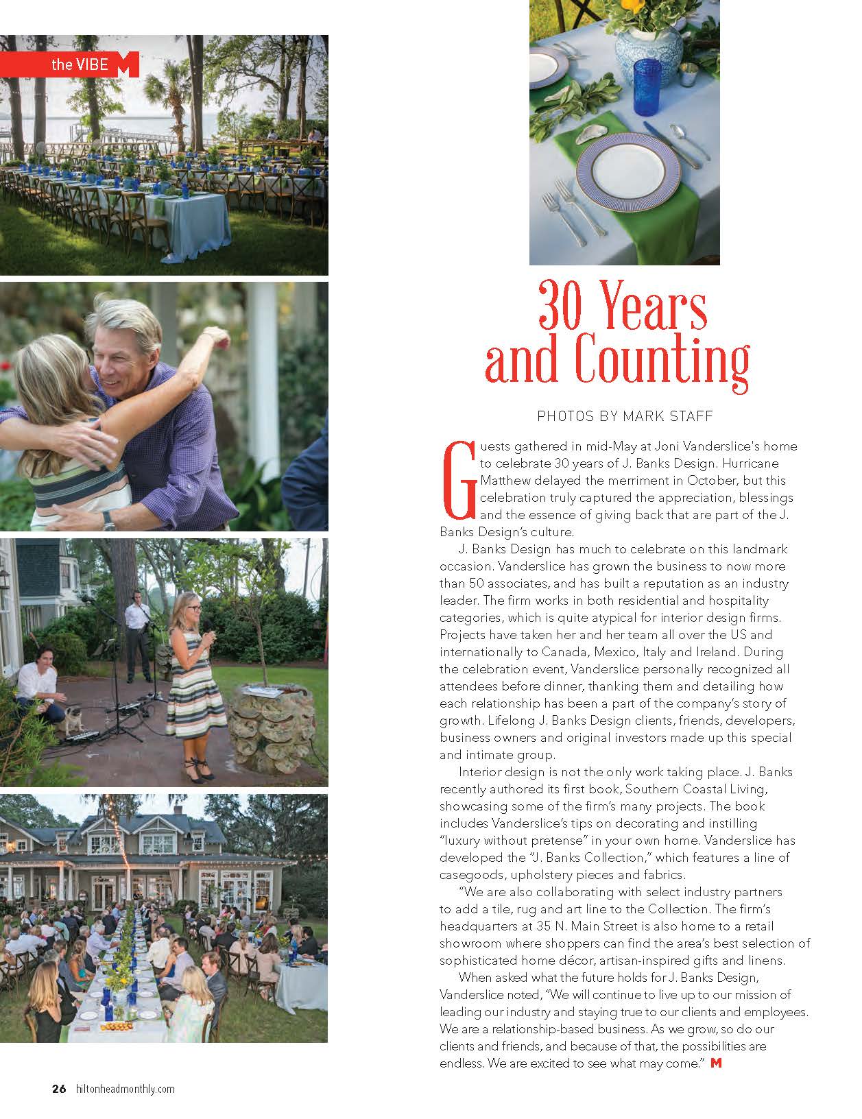 30th anniversary of j banks design celebrated by hilton head monthly magazine