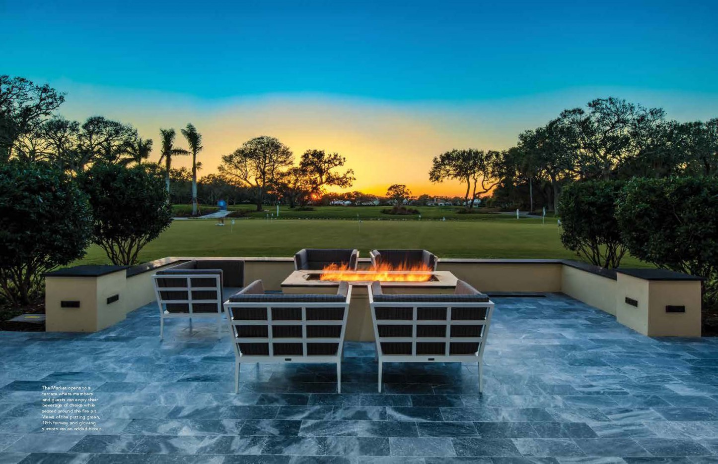 john's island club firepit with furnishings sourced by j banks design group is featured in Vero Beach magazine