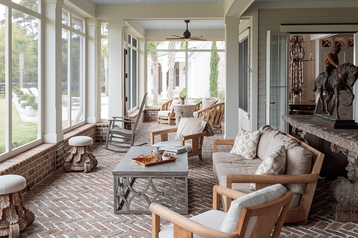 coastal porch design by j banks design takes into consideration the surroundings such as this Lowcountry screened porch