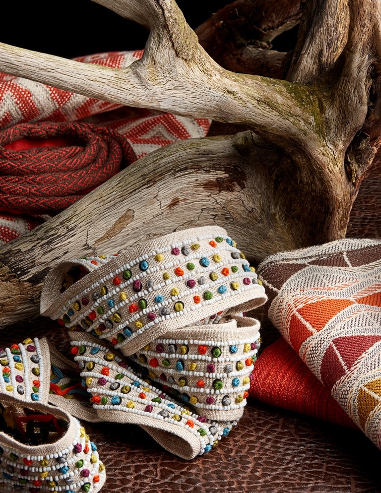 colorful fabrics and trims in the tanzania collection for kravet designed by joni vanderslice for her j banks collection