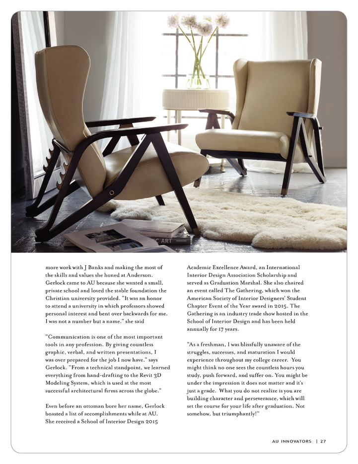 lindsey gerlock featured by anderson university magazine for inspiring name of chair