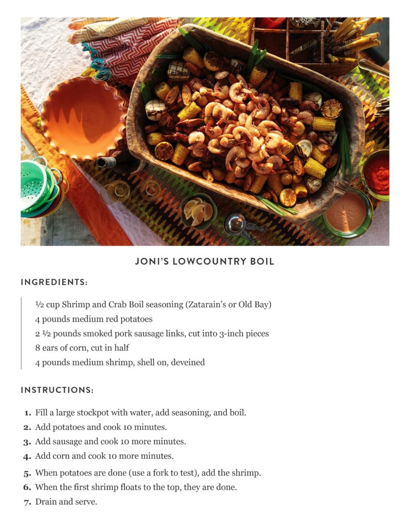 joni vanderslice lowcountry boil featured by inside chic highlighting her favorite variation of the gathering