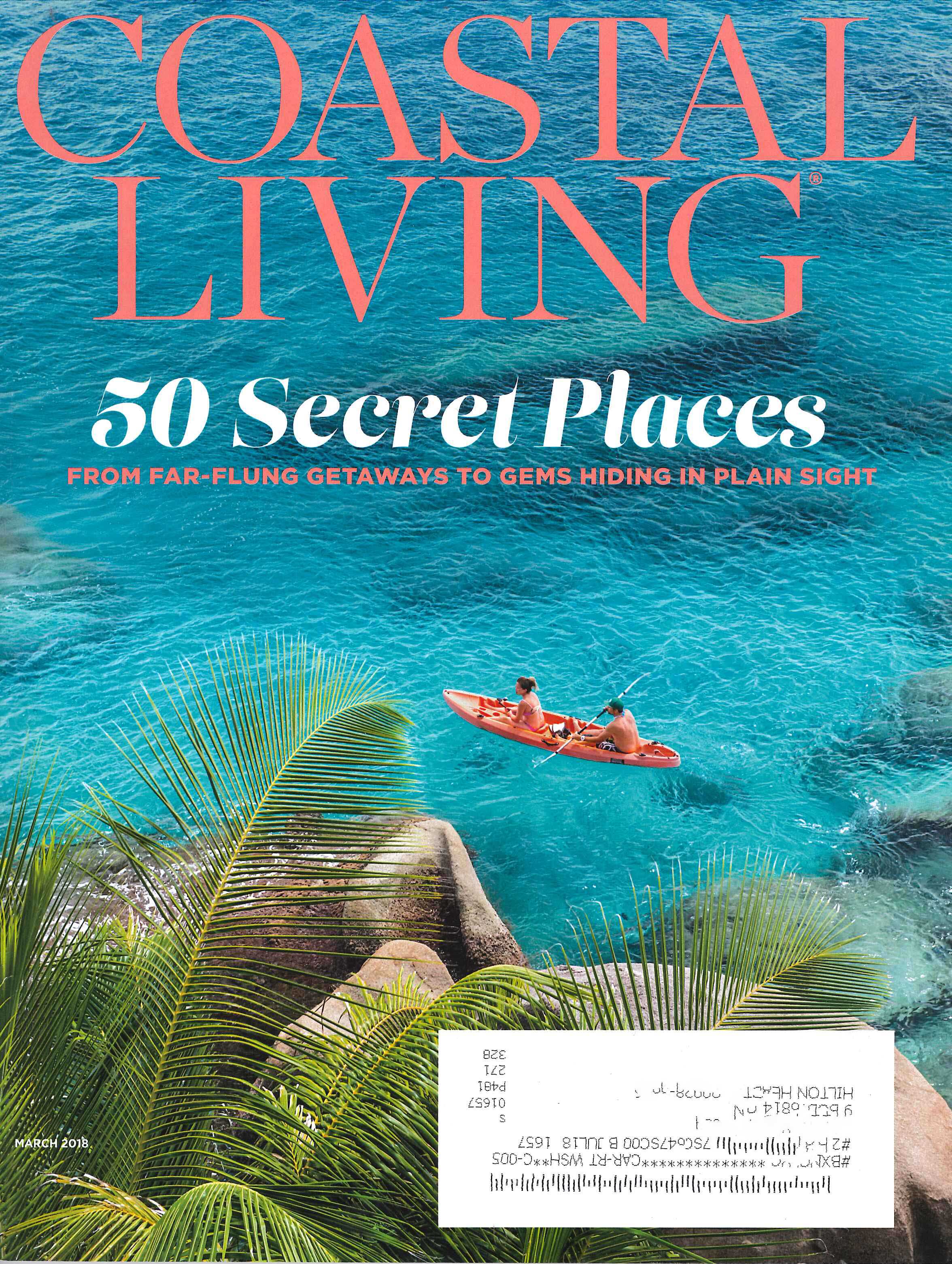 coastal living cover from March 2018 that features a j banks design group bathroom that feels like a spa at home experience