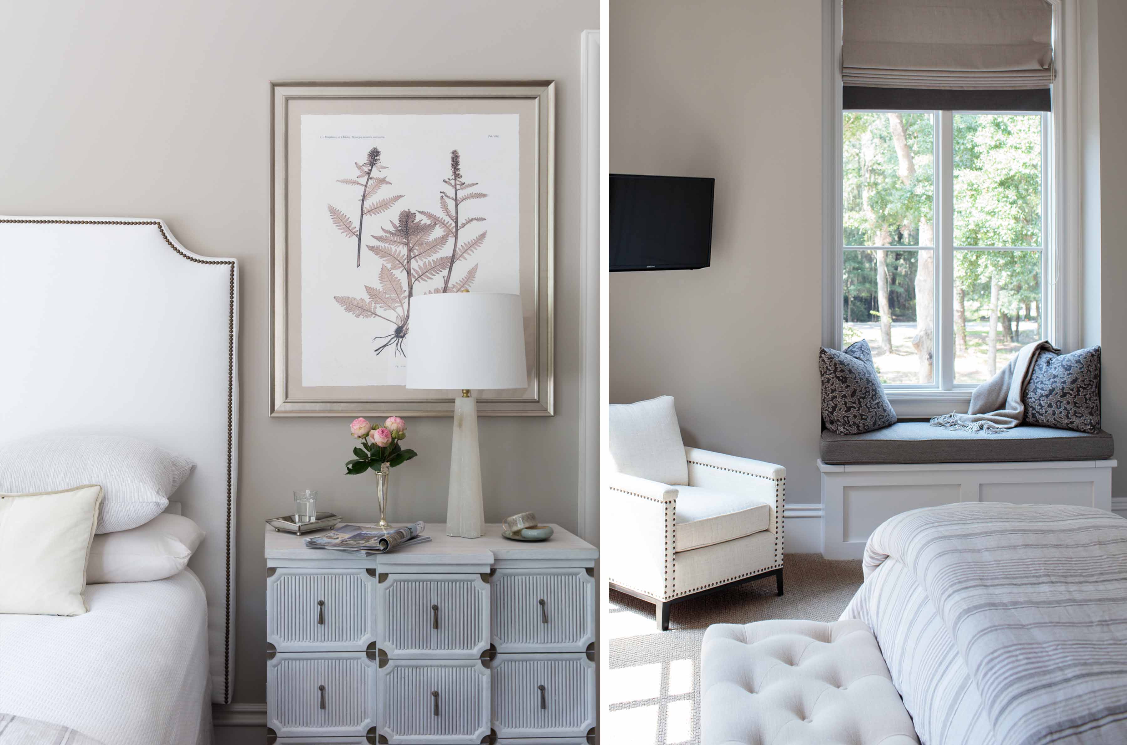 guest bedroom decoration by Sharon Cleland of the J Banks Design Group creates a soothing retreat with notes of sophistication