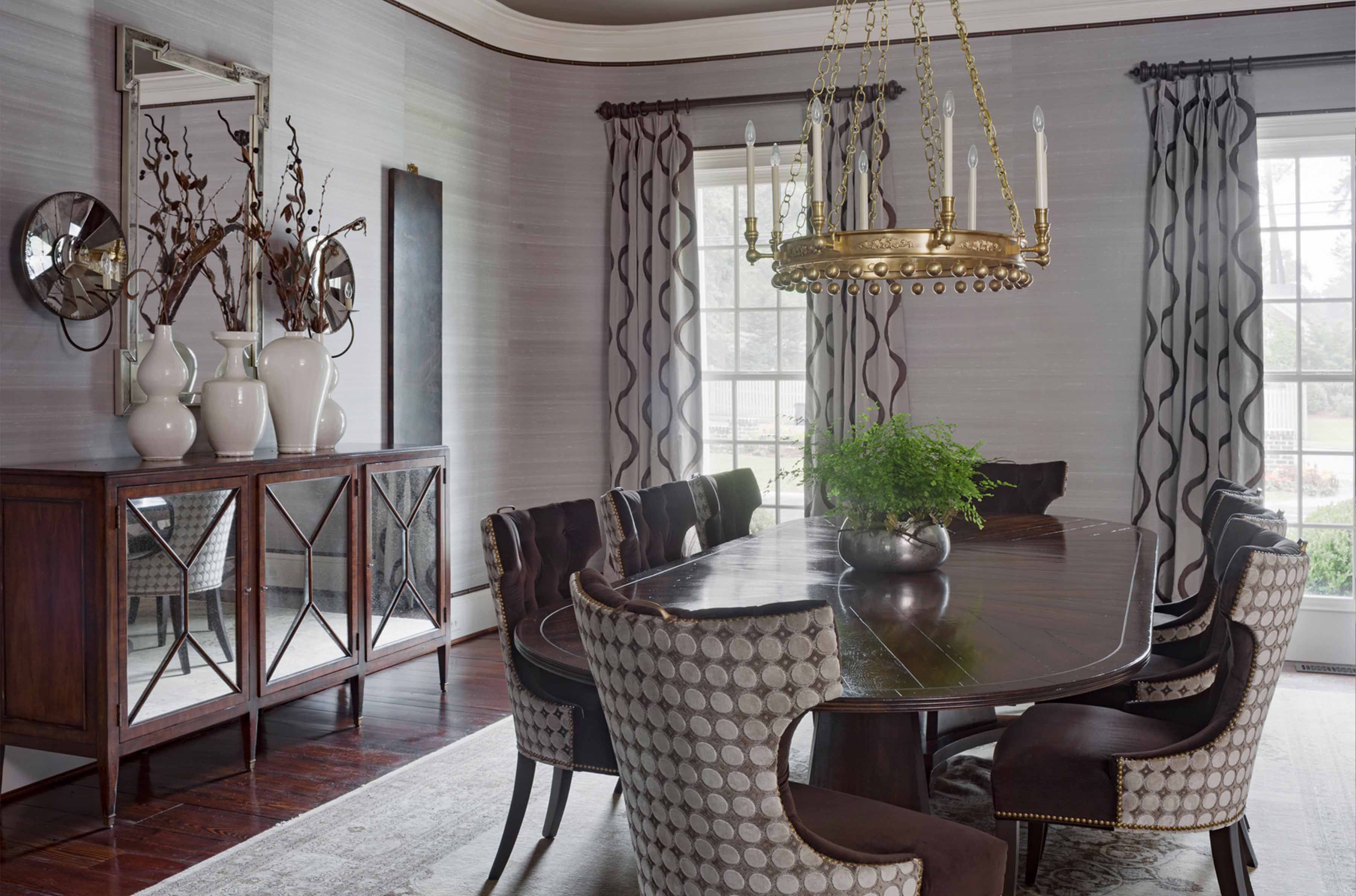 traditional dining room design by Jenny Ladutko of J Banks Design Group created as a luxe experience of comfort and sophistication