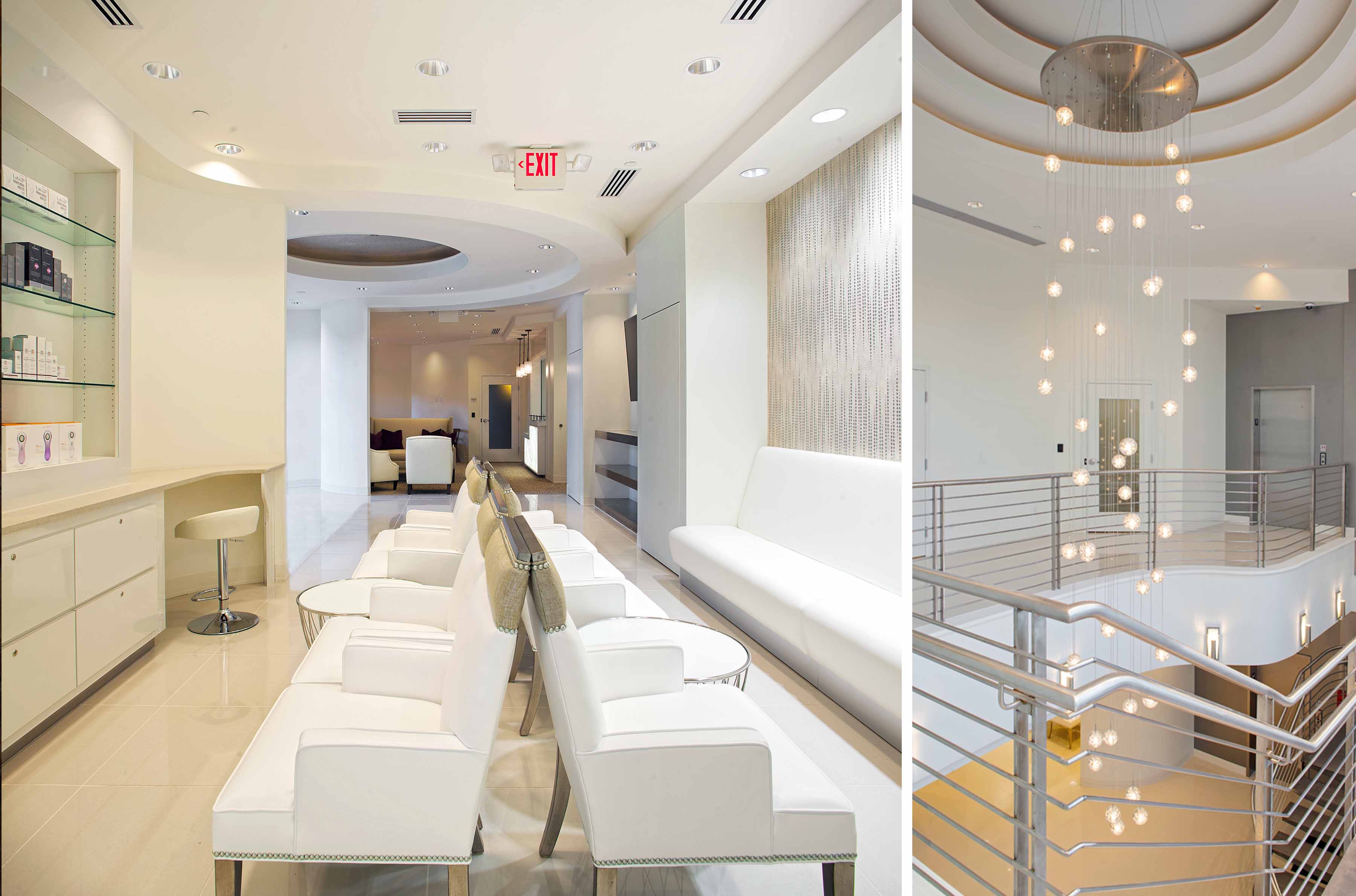 commercial interior design by the J Banks Design Group includes this Lux Medical Spa with a crisp contemporary feel