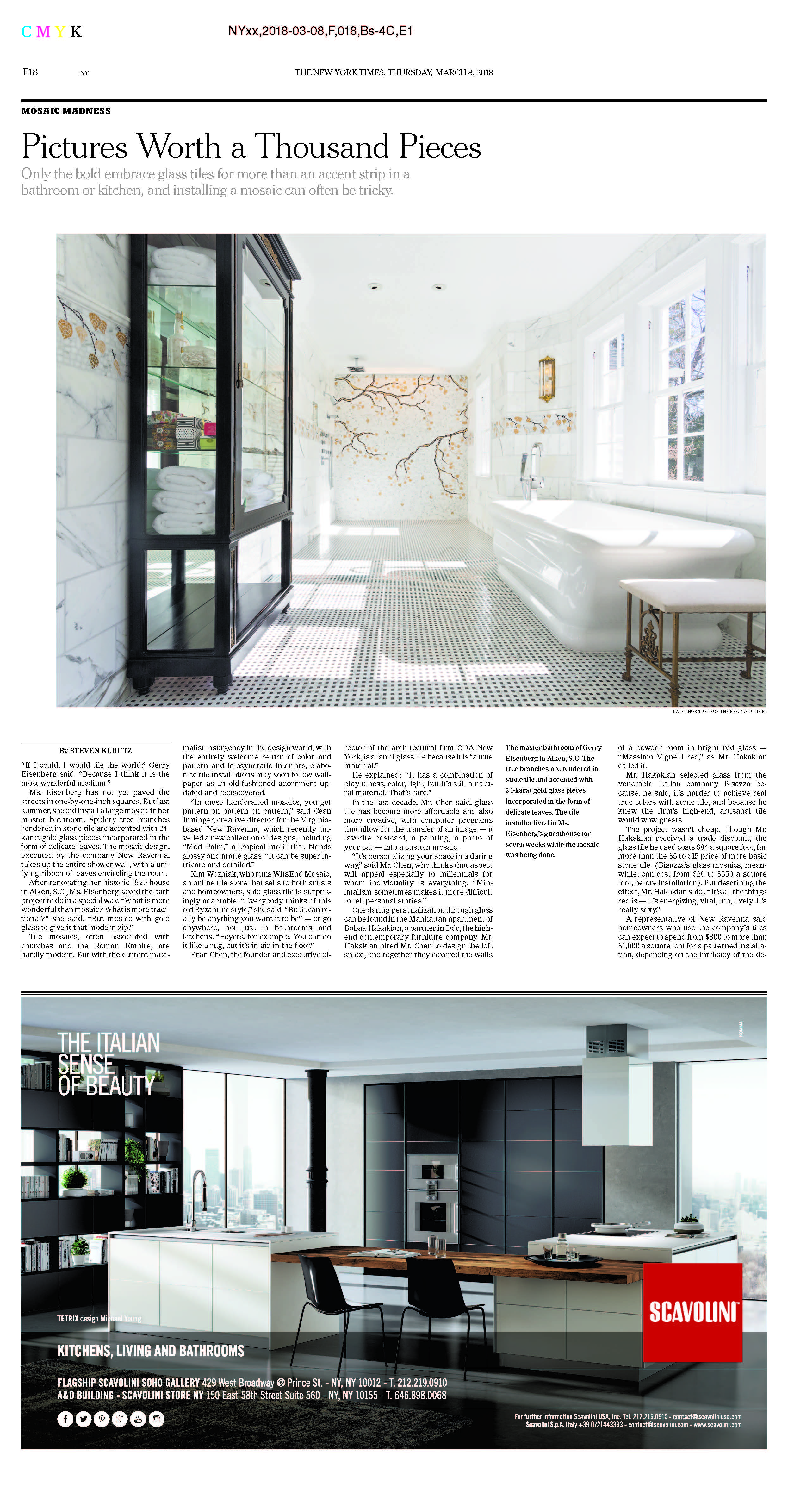 new ravenna mod palm is featured by the new york times along with other mosaic tile patterns for interiors