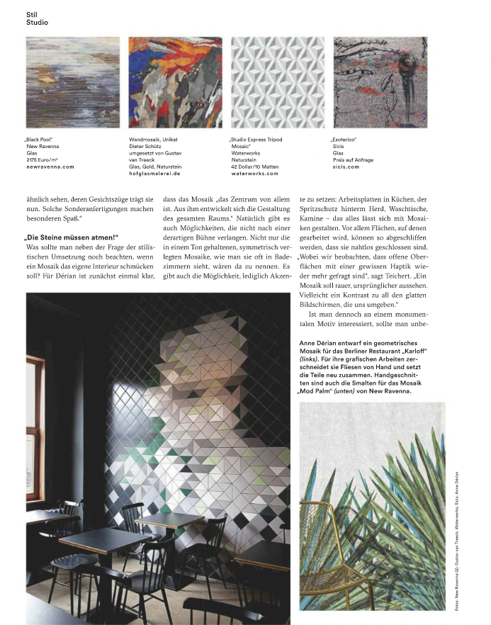 Mod Palm AD Germany feature in which the magazine editors review mosaic tile designs