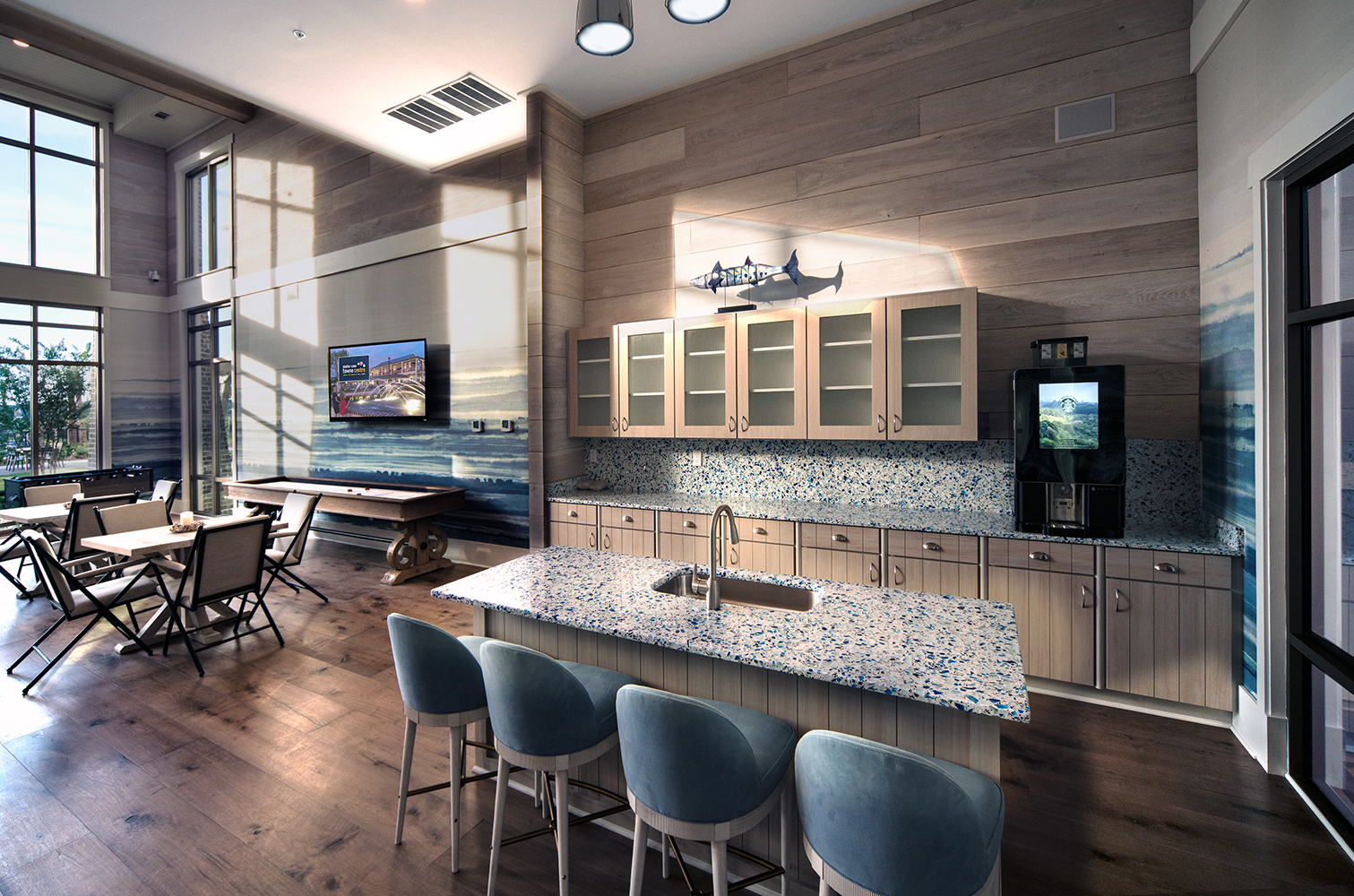 the clubhouse at the WaterWalk at Shelter Cove by J. Banks Design Group