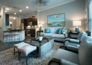 indoor living room in the WaterWalk at Shelter Cove by J. Banks Design Group