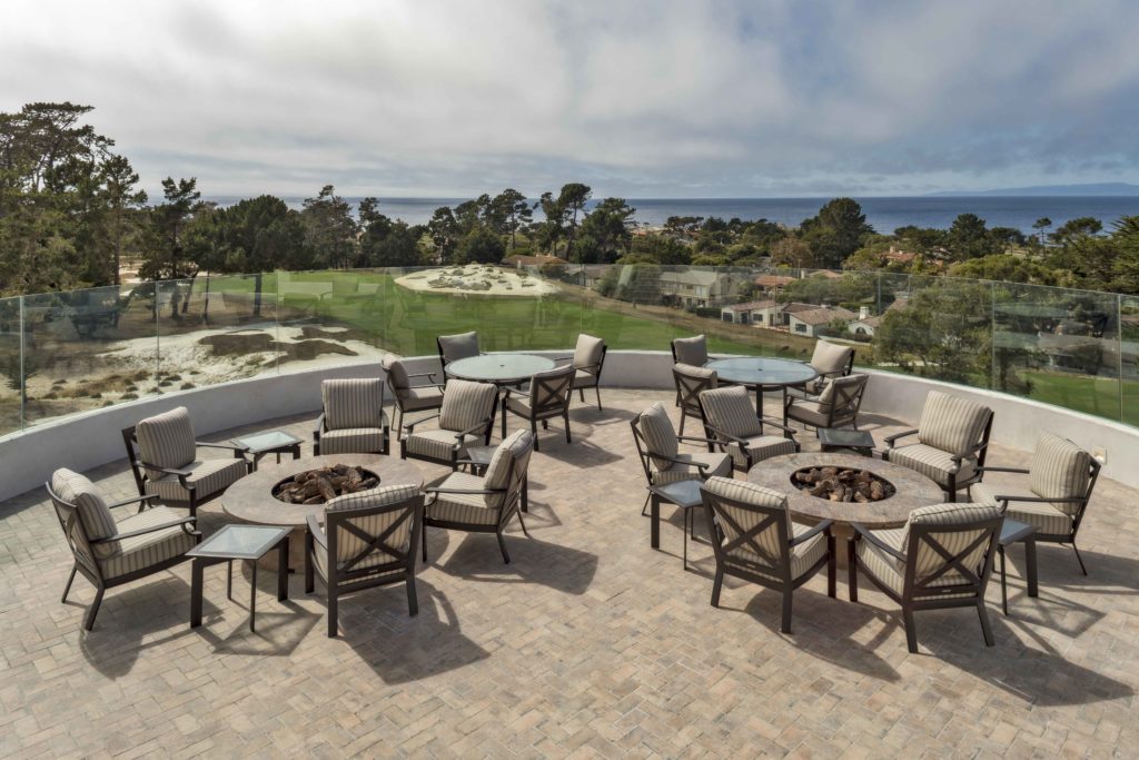 oceanview outdoor seating area at monterey peninsula country club by j banks design group