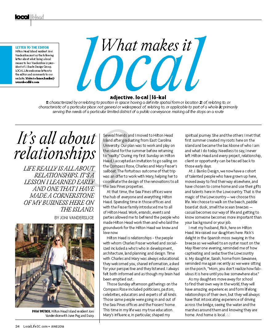 Hilton Head local Joni Vanderslice is featured in Local Life magazine as what makes it local