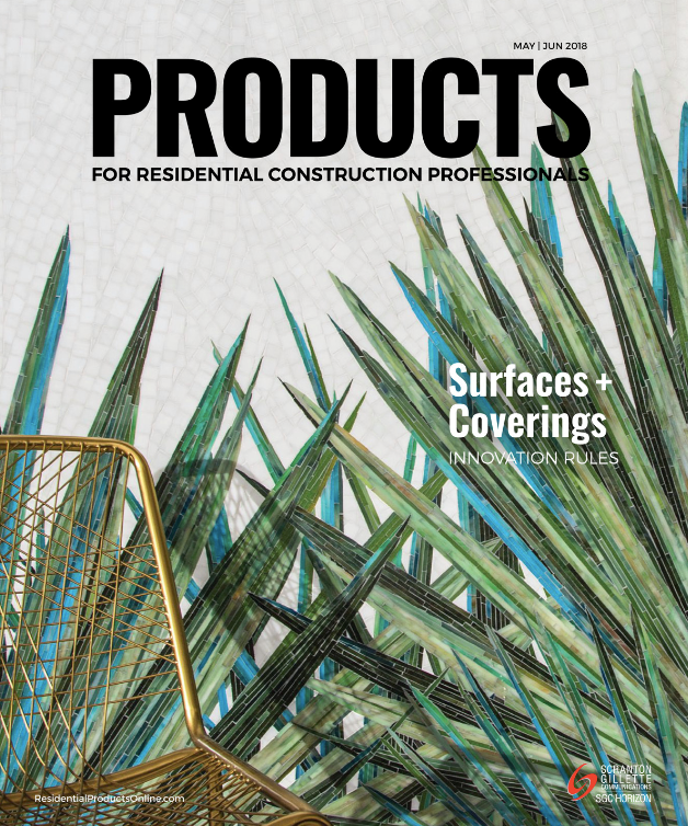 Products Magazine cover from May/June 2018 featuring mod palm mosaic tiles by joni vanderslice