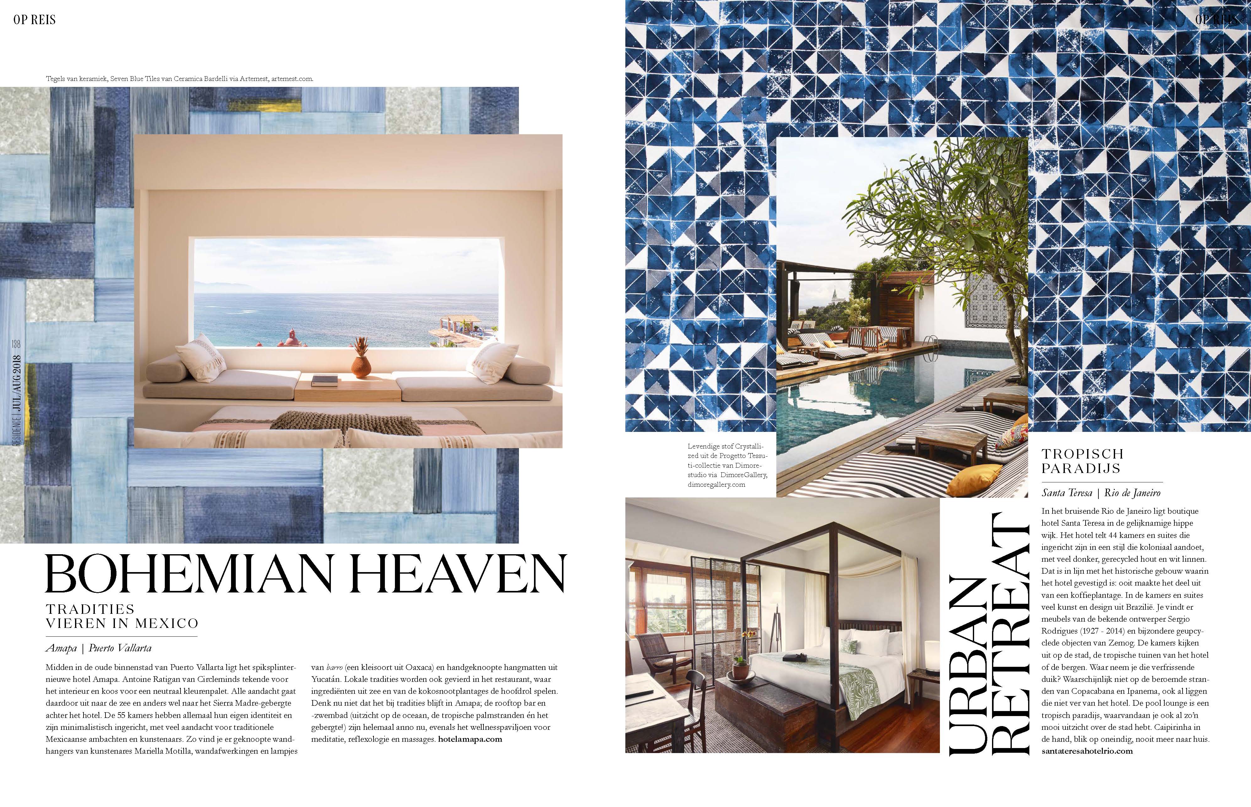 residence magazine features Tanzanian Trellis Grand mosaic pattern designed by J. Banks Design Group for New Ravenna