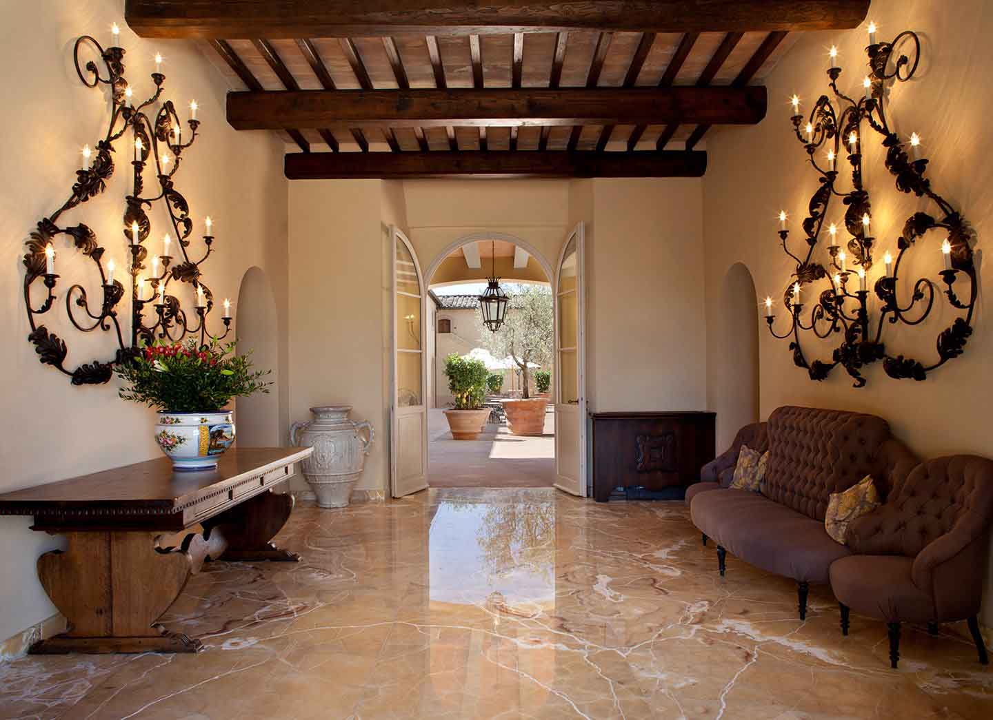 Entry Hall at castello di casole tuscany hotel designed by j banks design group