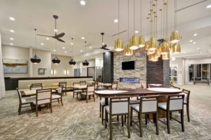 lodge lobby dining area at the homewood suites near raleigh designed by j banks design group