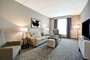 One Bedroom Suite Living Room in the homewood suites near raleigh designed by j banks design