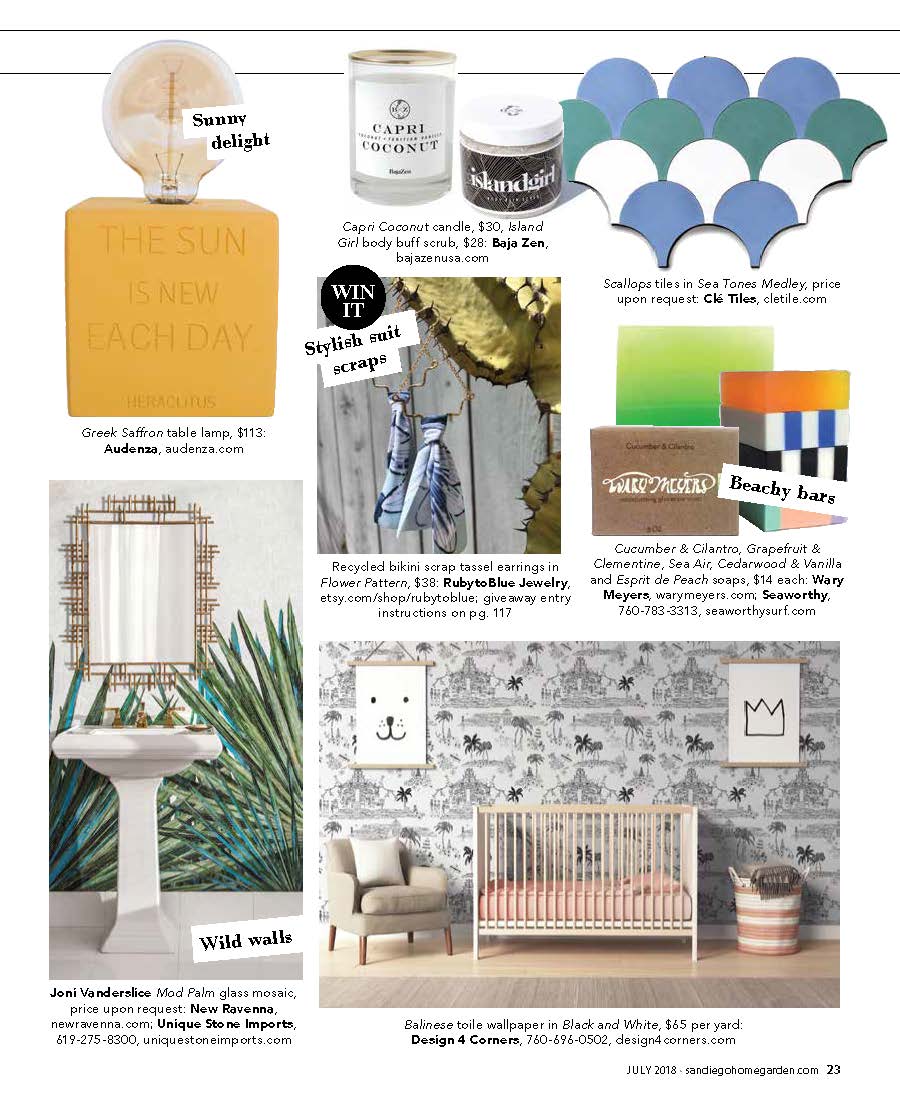 San Diego Home Magazine features Mod Palm tile by j banks design founder joni vanderslice