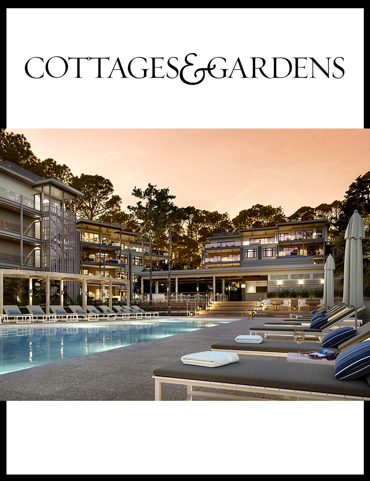 cover of cottages and gardens july 2018 featuring timbers kiawah with interiors by j banks design group