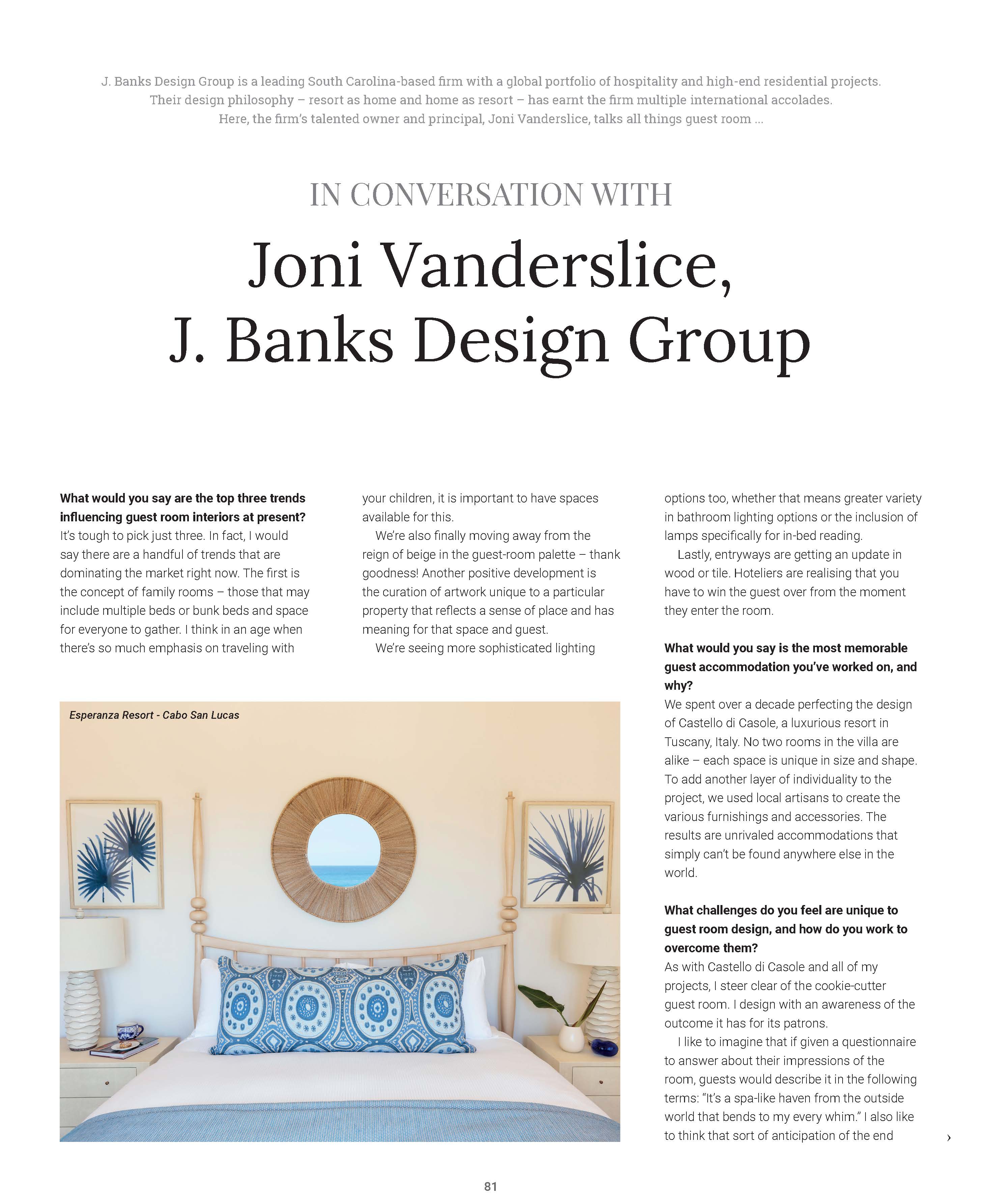 Hospitality Interiors interviews Joni Vanderslice of J Banks Design about the all important guest room