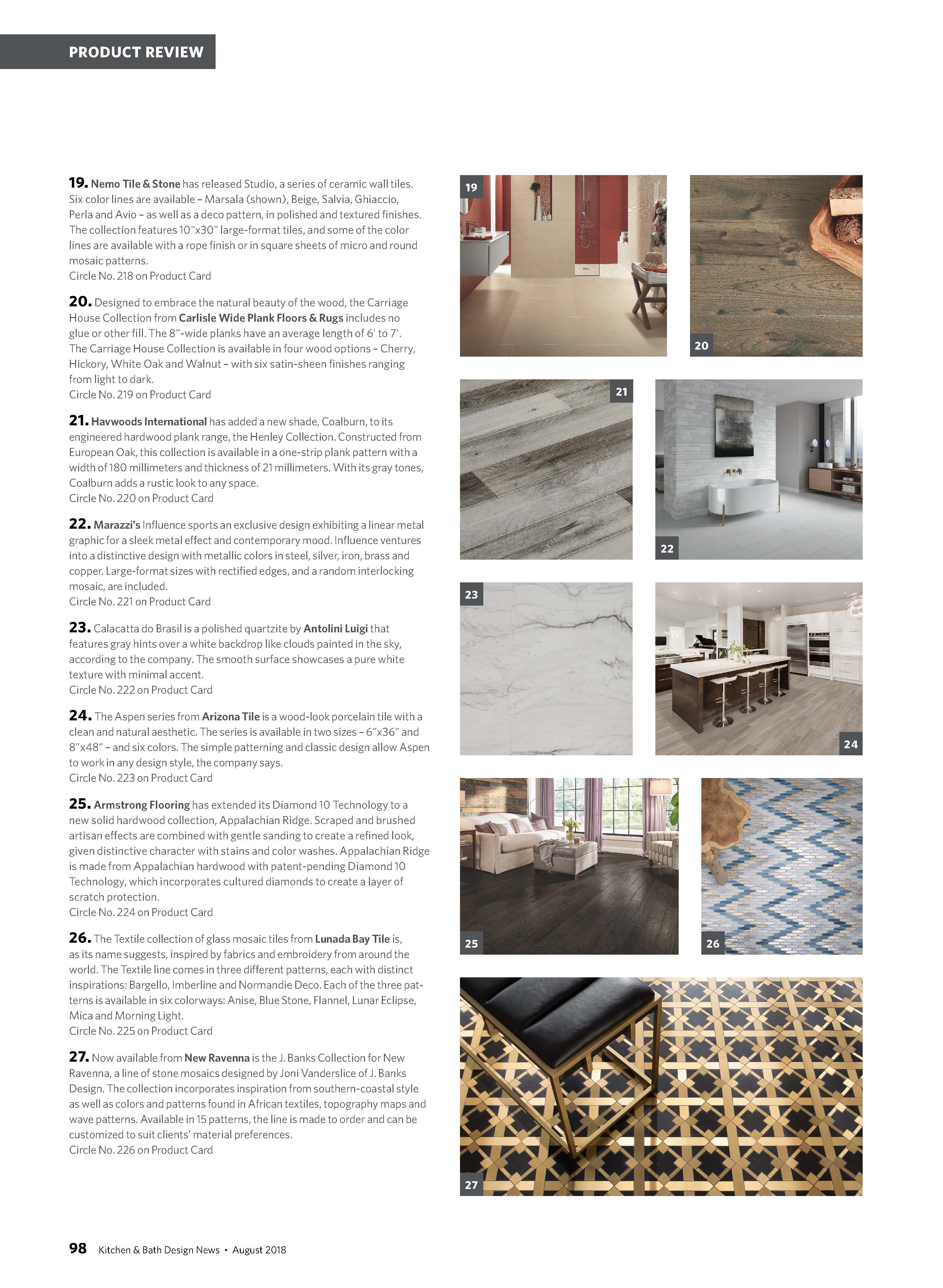 Kitchen & Bath Design News includes Kubuni from J. Banks Design in glorious flooring product review