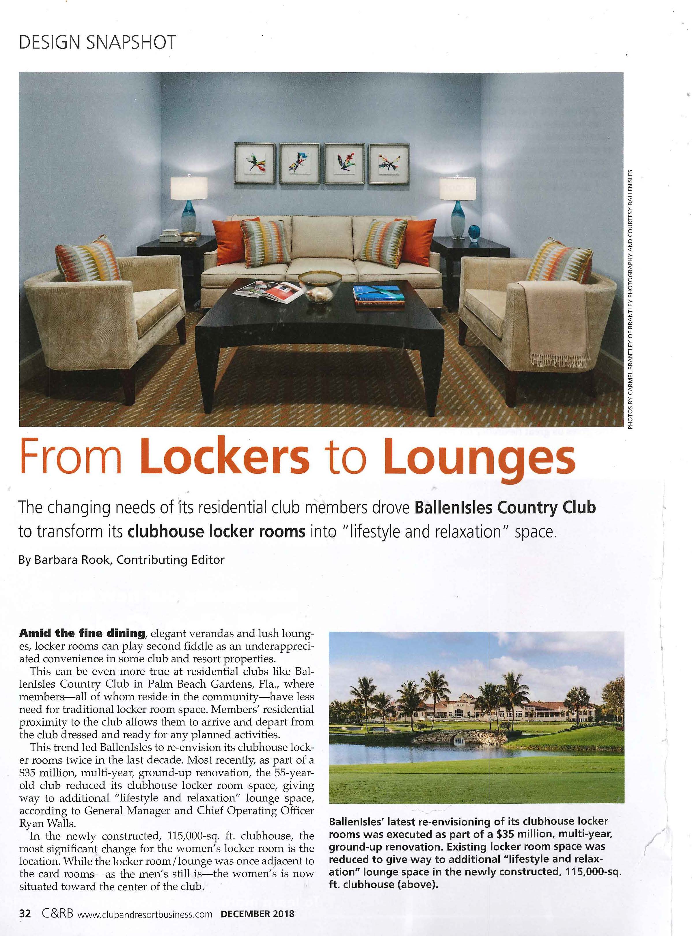 Club & Resort Business magazine feature on a BallenIsles' Clubhouse interior by the J. Banks Design Group