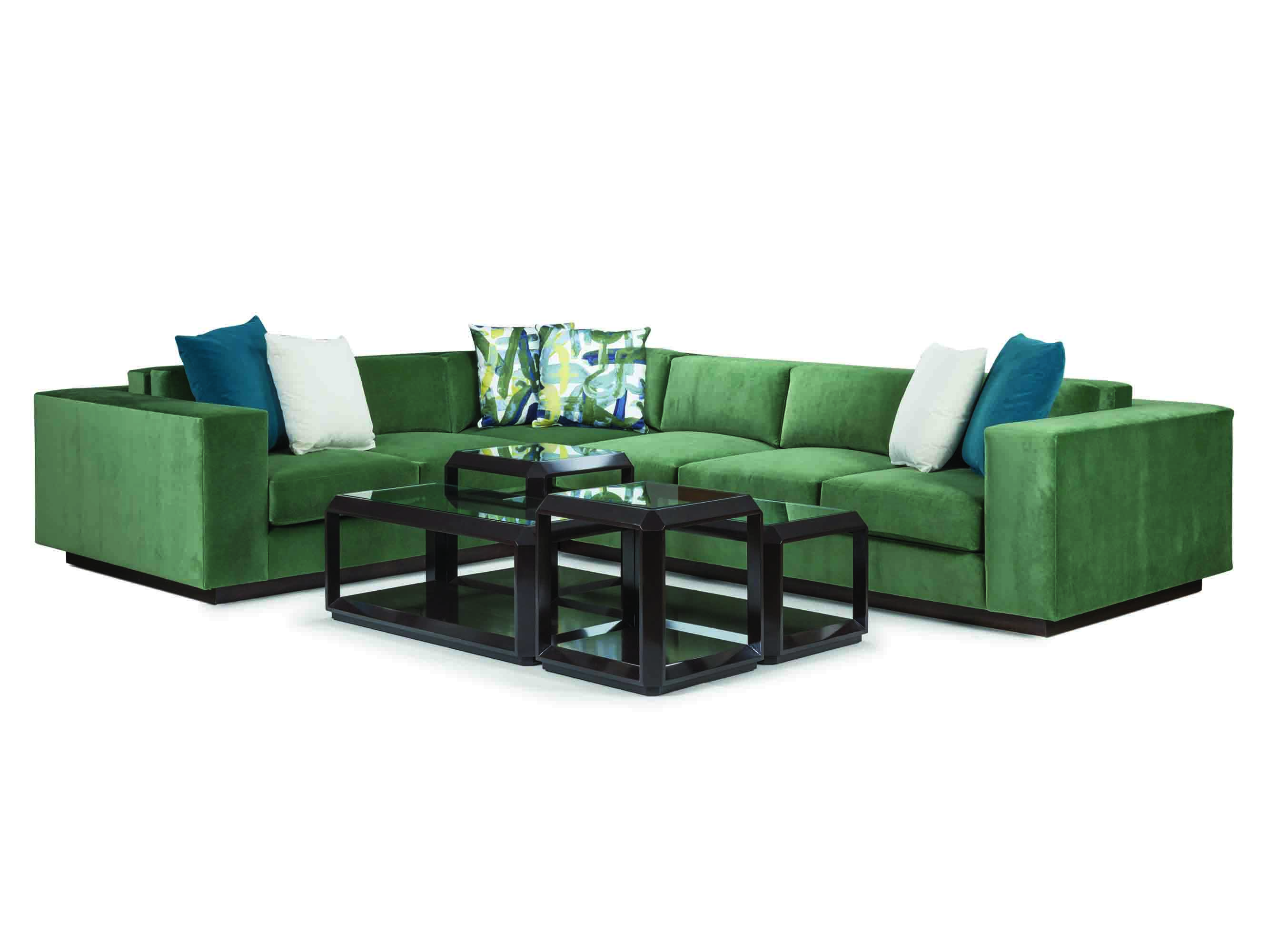 Gorman Sectional and Royer Bunching Coffee Tables in the J Banks Collection for EJ Victor designed by Joni Vanderslice