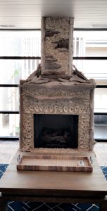 shell-encrusted fireplace at the Timbers on Kiawah Island designed by J. Banks Design Group