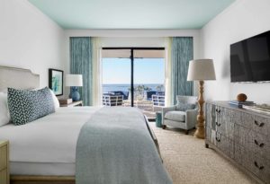 pale blues dominate in this master bedroom at the timbers in kiawah island designed by the J. Banks Design Group