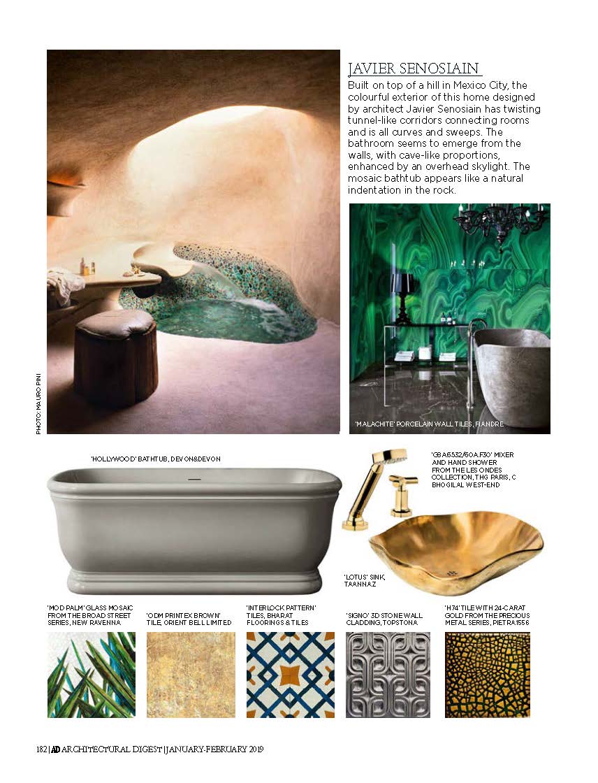 Architectural Digest India features New Ravenna's Mod Palm mosaic in J. Banks Collection