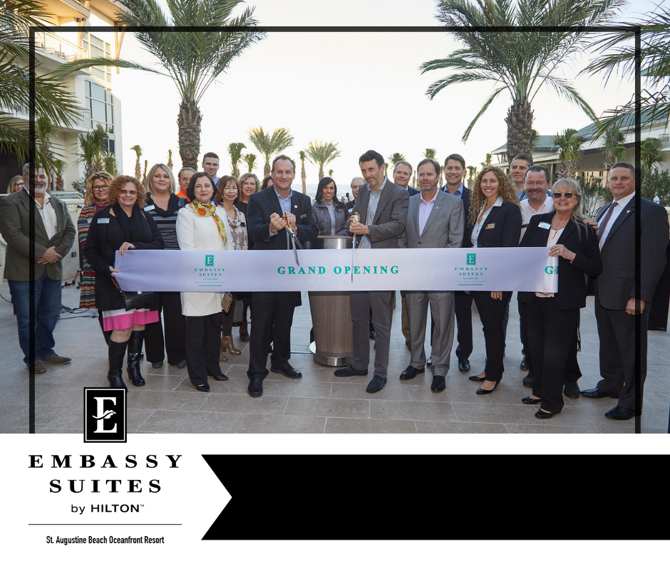 ribbon-cutting at the Embassy Suites in St. Augustine, the interiors and outdoor living spaces designed by the J. Banks Design Group