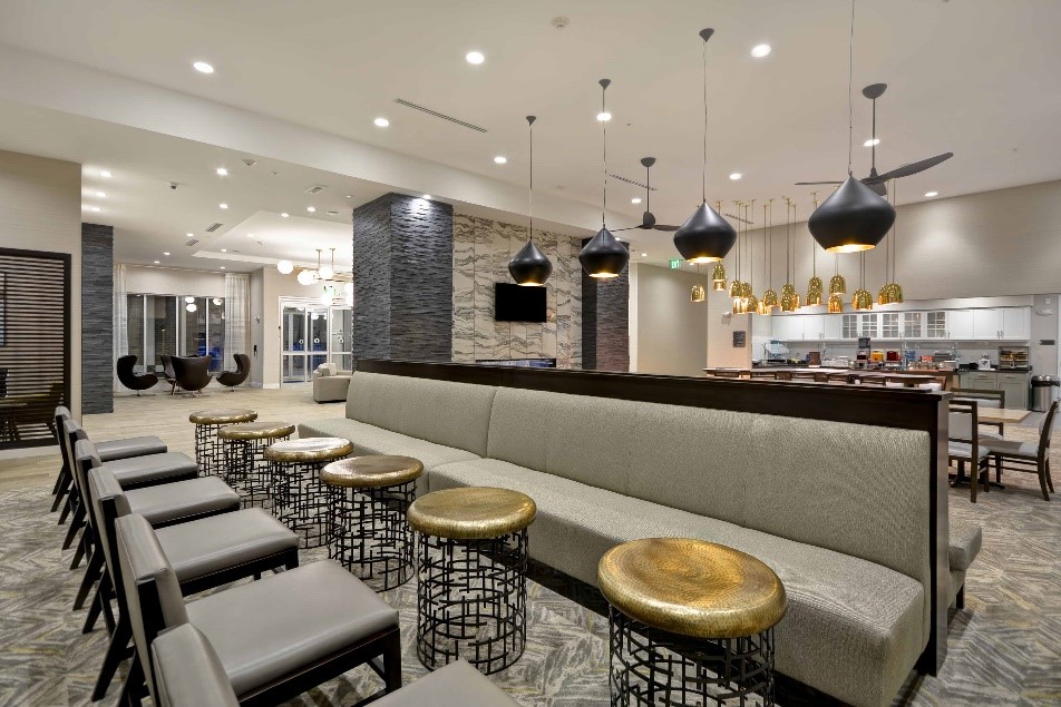 lounge at Homewood Suites in Cary, NC, designed by J Banks Design Group