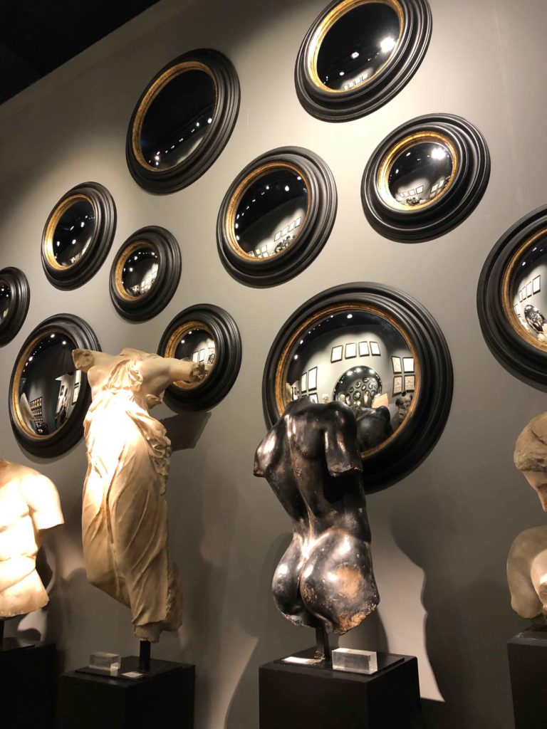 torso sculptures and gold-rimmed mirrors spotted by j banks design at Maison et Objet