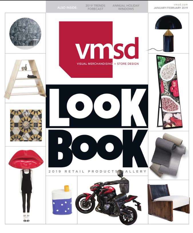 cover of the 2019 Annual Look Book from VMSD with an interview with J. Banks President and Founder Joni Vanderslice