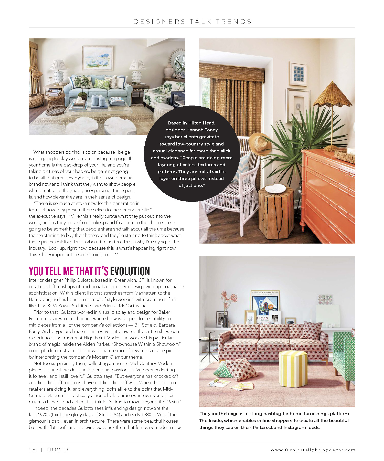 Hilton Head Interior Designer featured in Furniture Lighting Decor magazine