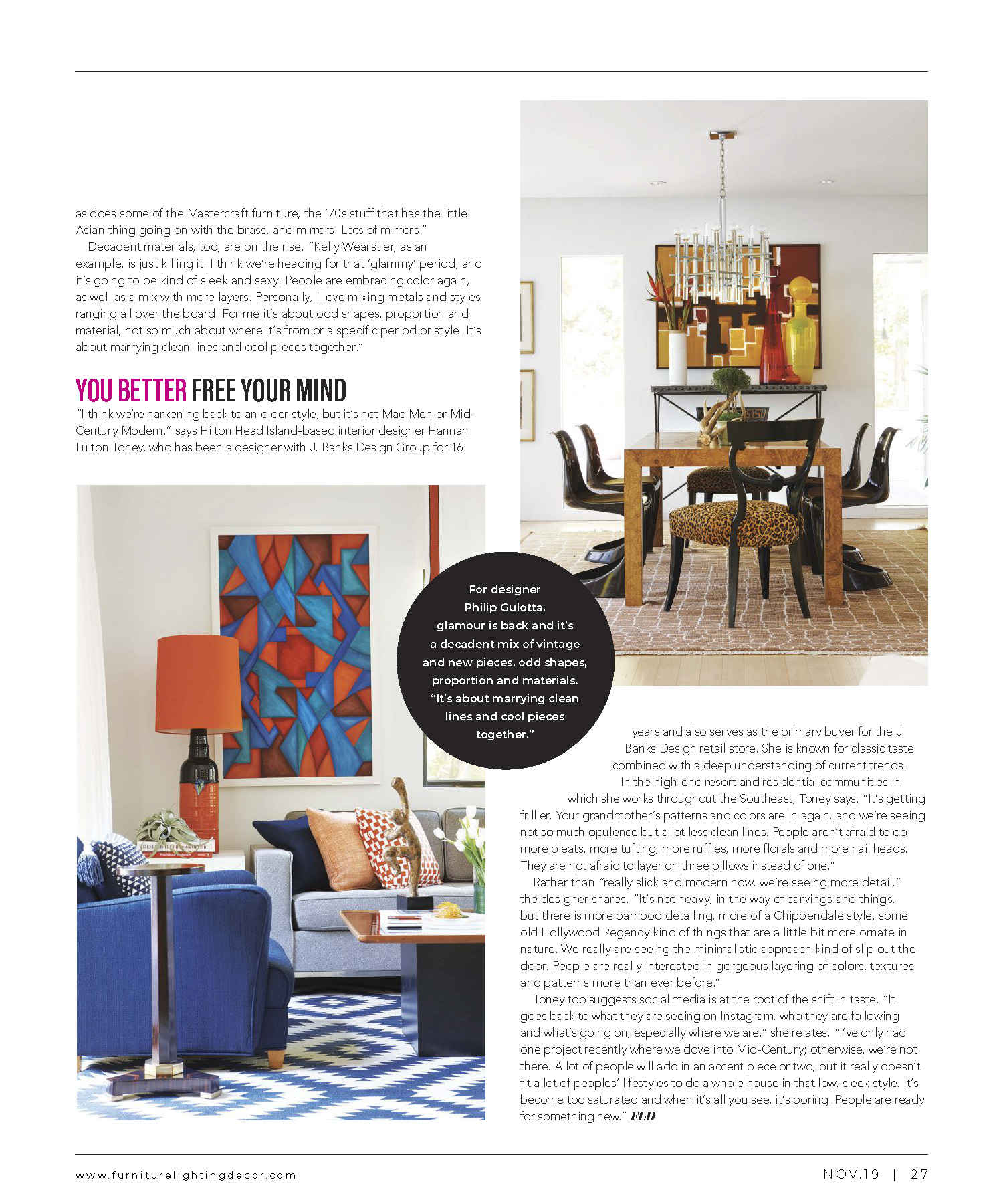 Hilton Head Interior Designer featured in Furniture Lighting Decor magazine
