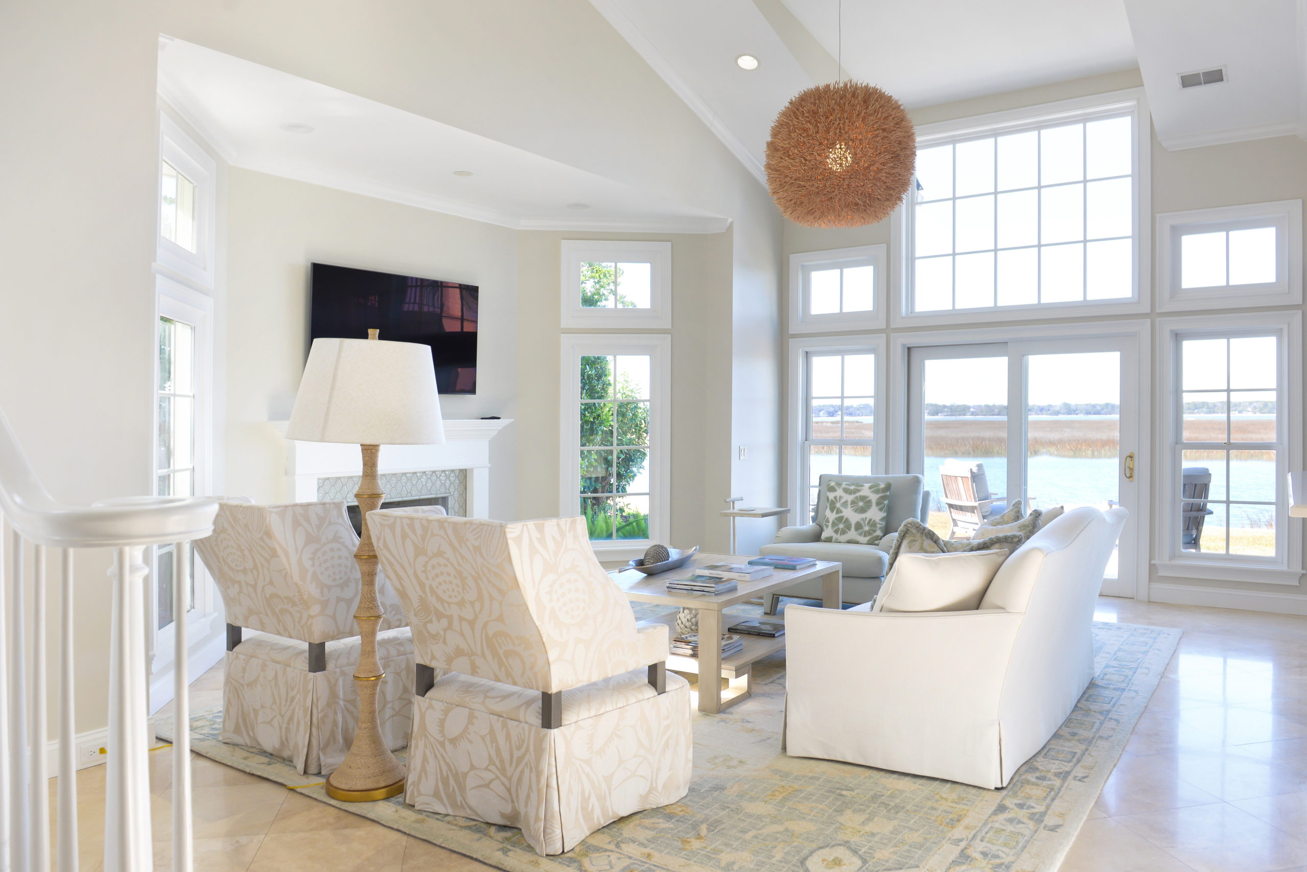 clean and comfortable neutrals in this fresh living room by J. Banks Design Group