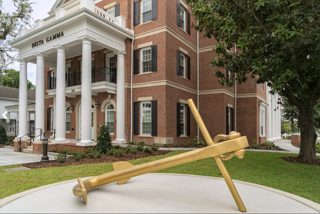 The exterior of the Delta Gamma Sorority House at the University of Florida in Gainesville.